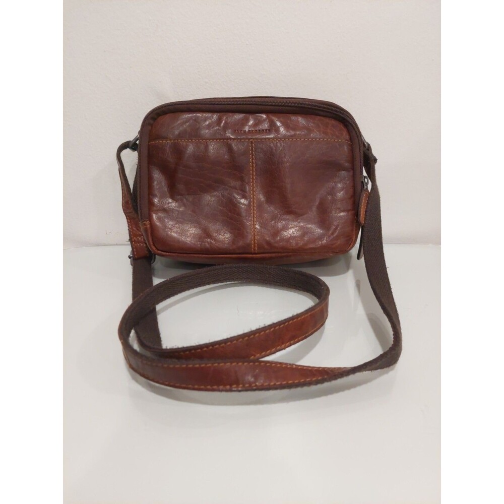 Jack Georges Brown Double Zippered Buffalo Leather Crossbody Bag #7195 EUC